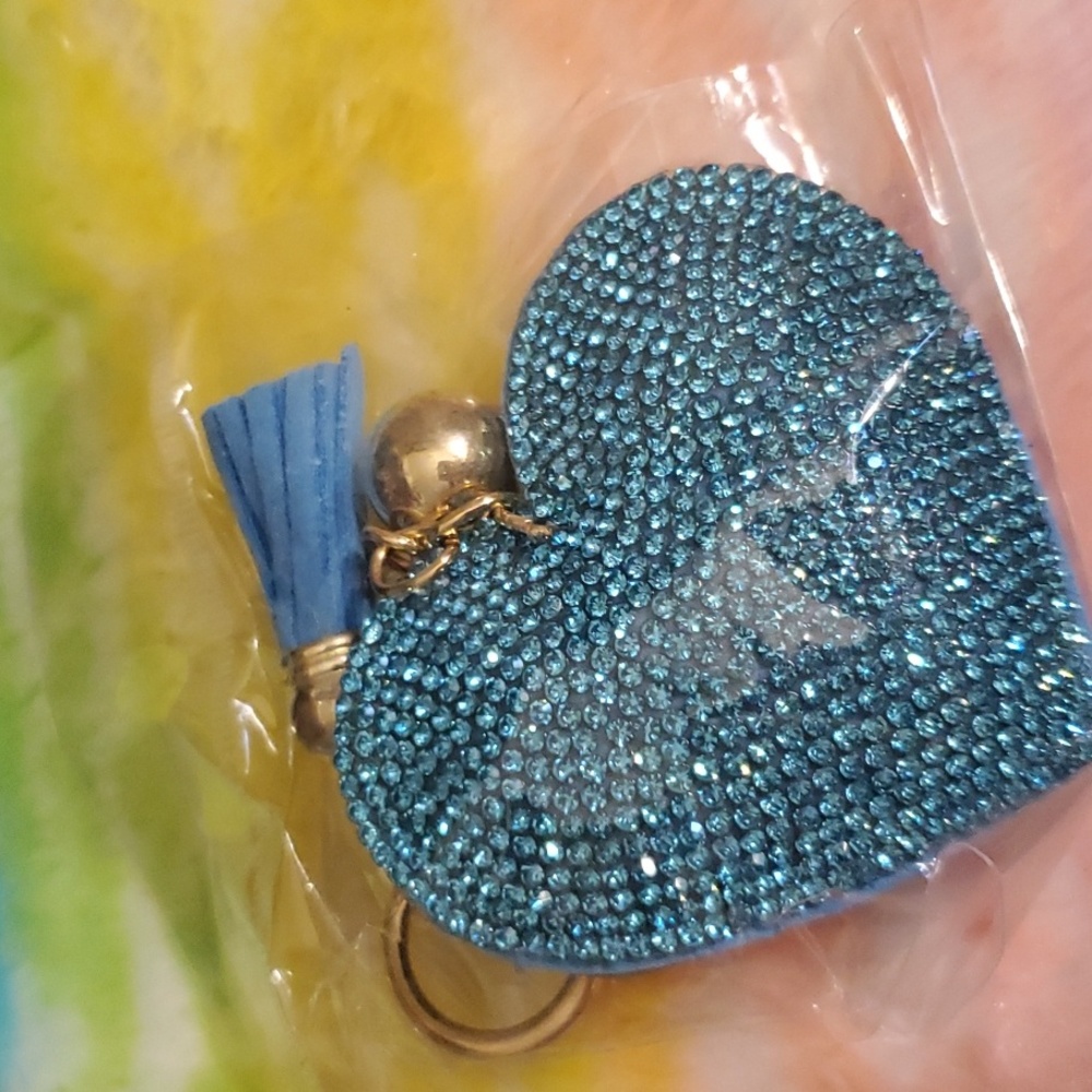 Blue Rhinestone Heart Keychain